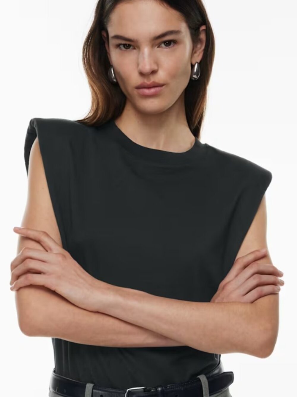 Aritzia Babaton Shoulder Pad Tank Size Medium Soft Black EUC